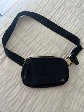 lululemon athletica Black Velour Belt Bag with Gold Hardware